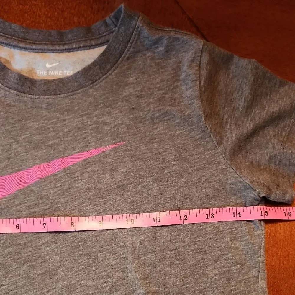 Nike Gray & Pink Logo Dri Fit Athletic Short Sleeve Tee, Medium